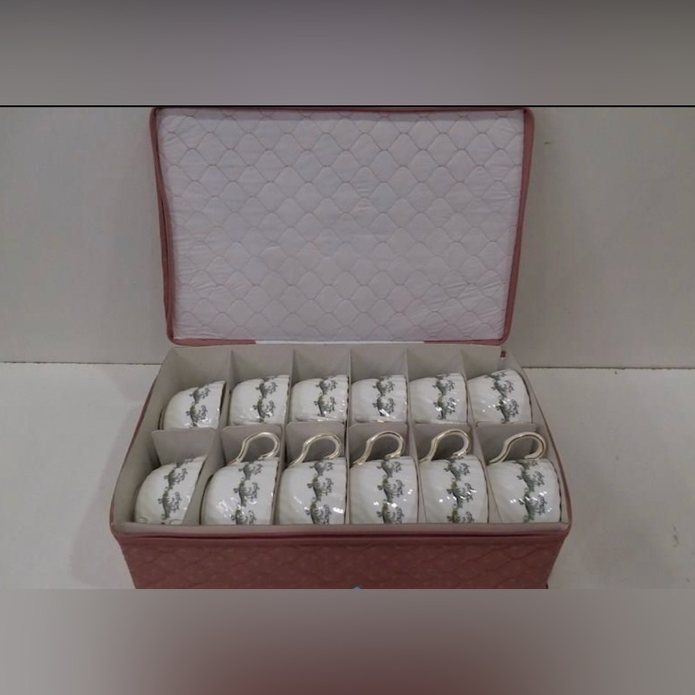 Vintage Minton 1793 S.694 Bone China Teacup Set White / Green 12 Piece with gold